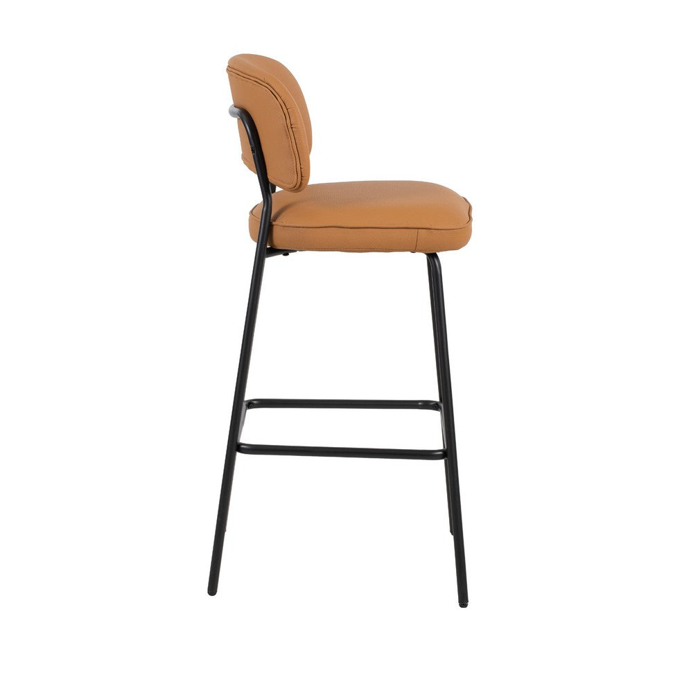 Bly Bar Stool Chair Set of 2, Orange Faux Leather Fabric, Iron Base - BM344870