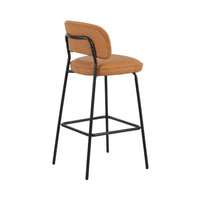 Bly Bar Stool Chair Set of 2, Orange Faux Leather Fabric, Iron Base - BM344870