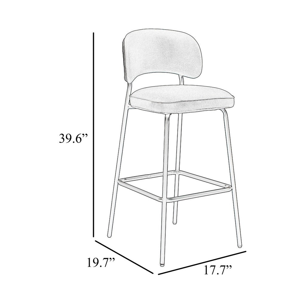 Bly Bar Stool Chair Set of 2, Orange Faux Leather Fabric, Iron Base - BM344870