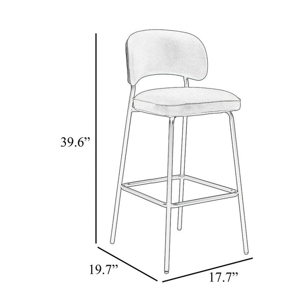 Bly Bar Stool Chair Set of 2, Orange Faux Leather Fabric, Iron Base - BM344870