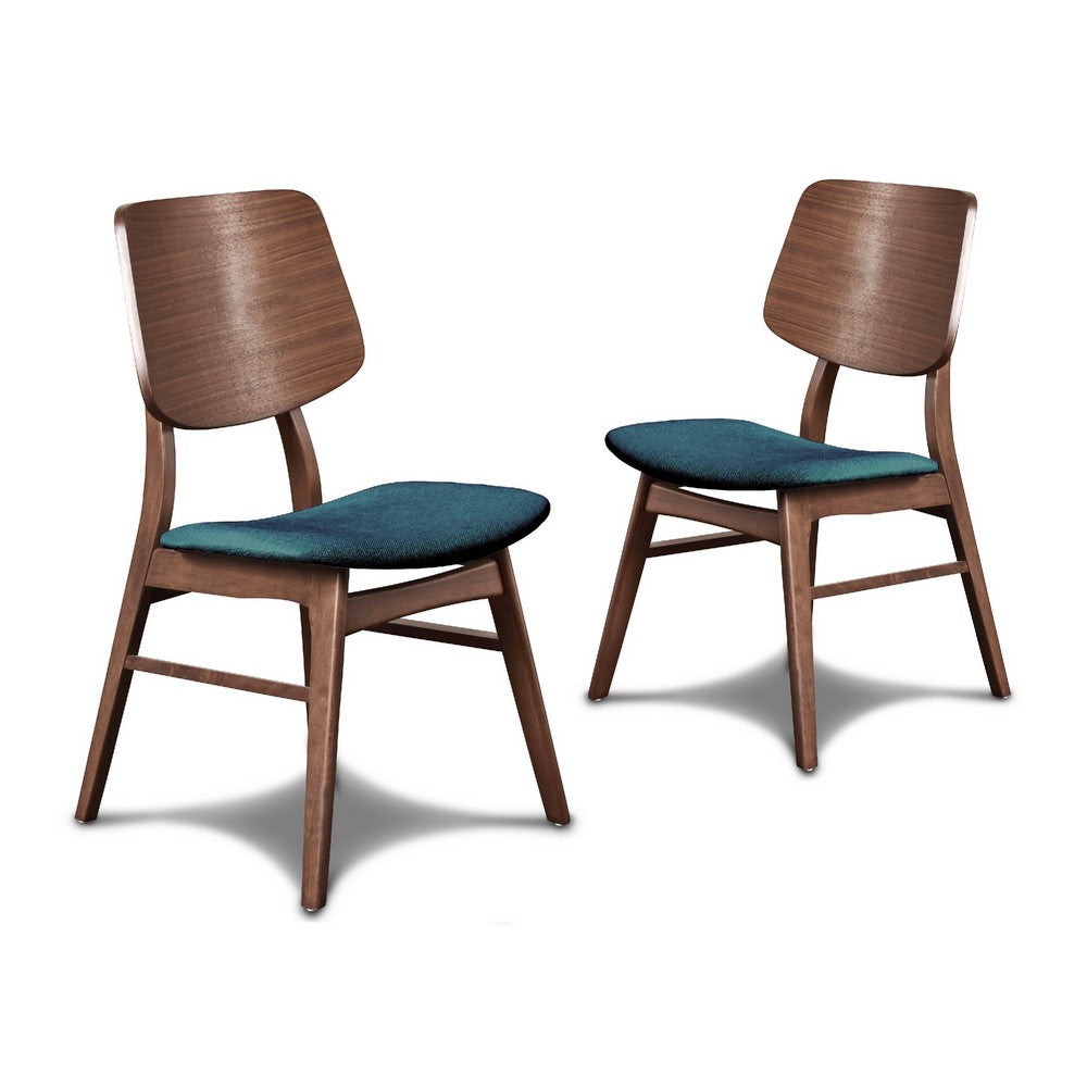 Scar Dining Side Chair Set of 2, Teal Green Seat, Walnut Brown Wood - BM344871
