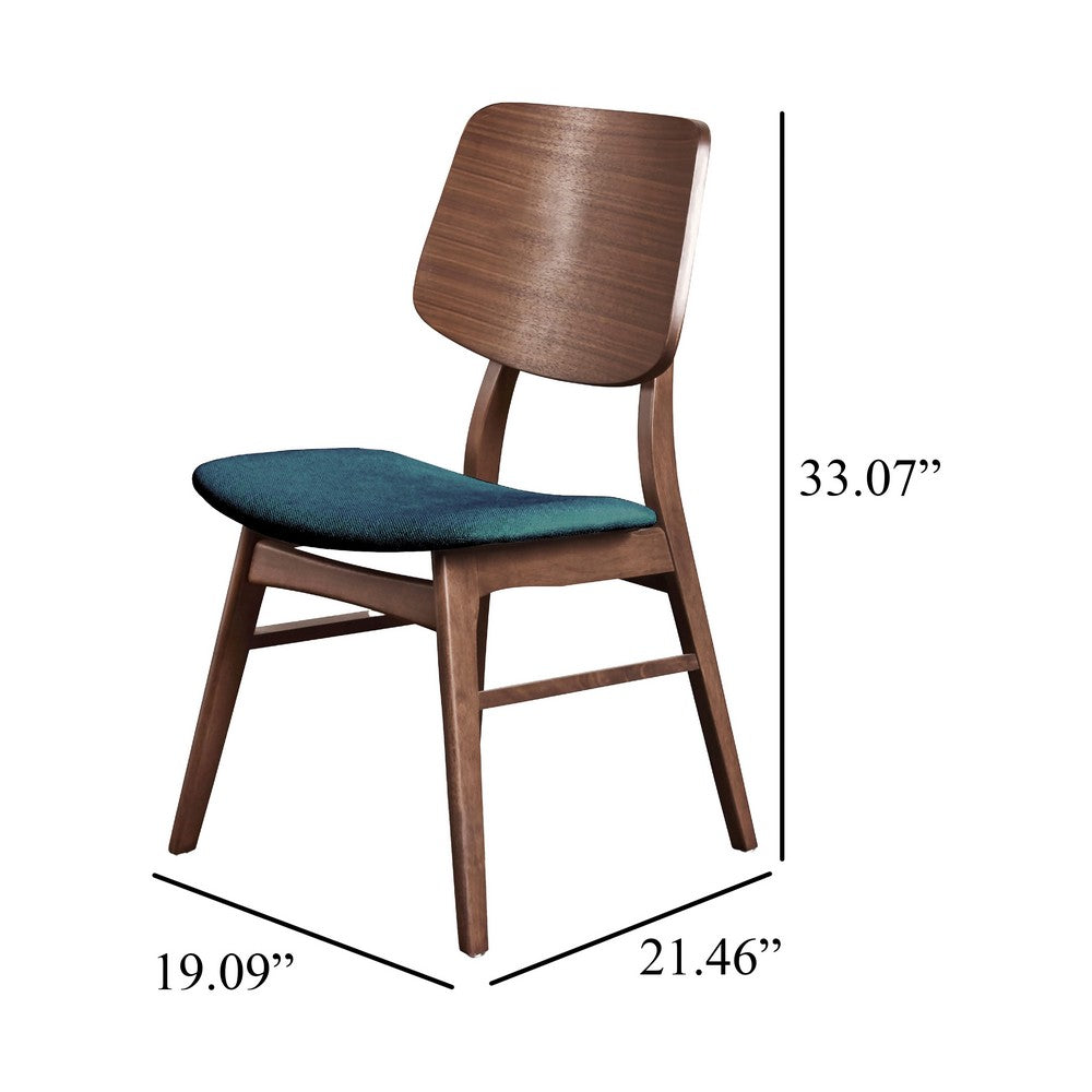 Scar Dining Side Chair Set of 2, Teal Green Seat, Walnut Brown Wood - BM344871