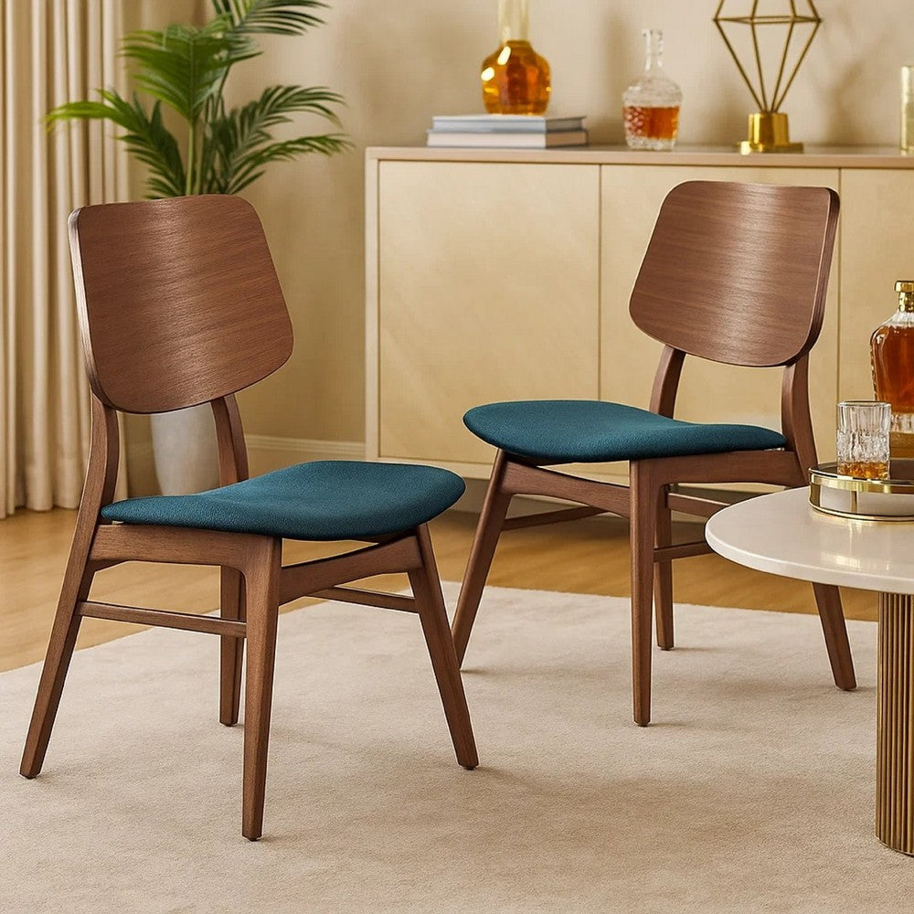 Scar Dining Side Chair Set of 2, Teal Green Seat, Walnut Brown Wood - BM344871