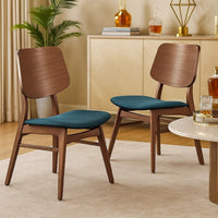 Scar Dining Side Chair Set of 2, Teal Green Seat, Walnut Brown Wood - BM344871