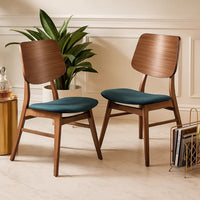 Scar Dining Side Chair Set of 2, Teal Green Seat, Walnut Brown Wood - BM344871