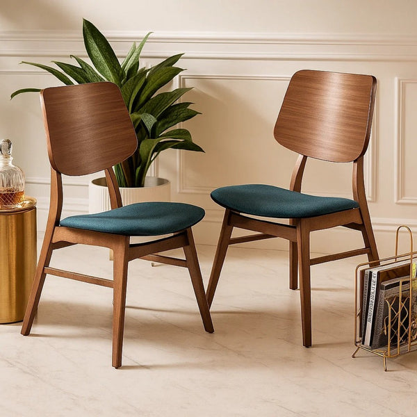 Scar Dining Side Chair Set of 2, Teal Green Seat, Walnut Brown Wood - BM344871