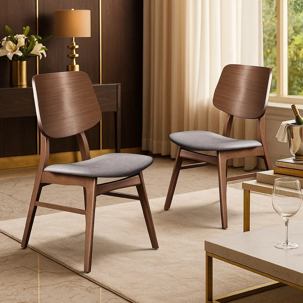 Scar Dining Side Chair Set of 2, Dark Gray Seat, Walnut Brown Wood - BM344872