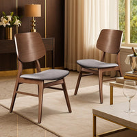 Scar Dining Side Chair Set of 2, Dark Gray Seat, Walnut Brown Wood - BM344872