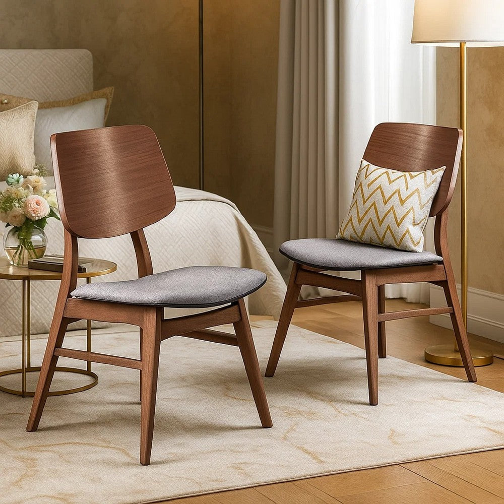Scar Dining Side Chair Set of 2, Dark Gray Seat, Walnut Brown Wood - BM344872