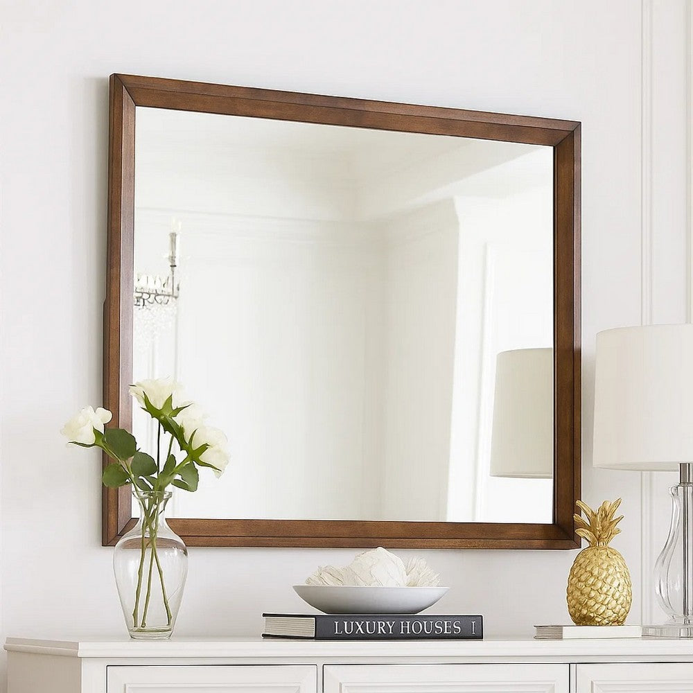 Lary Dresser Mirror, 45 Inch Rectangular Frame, Walnut Brown Okume Veneer - BM344873