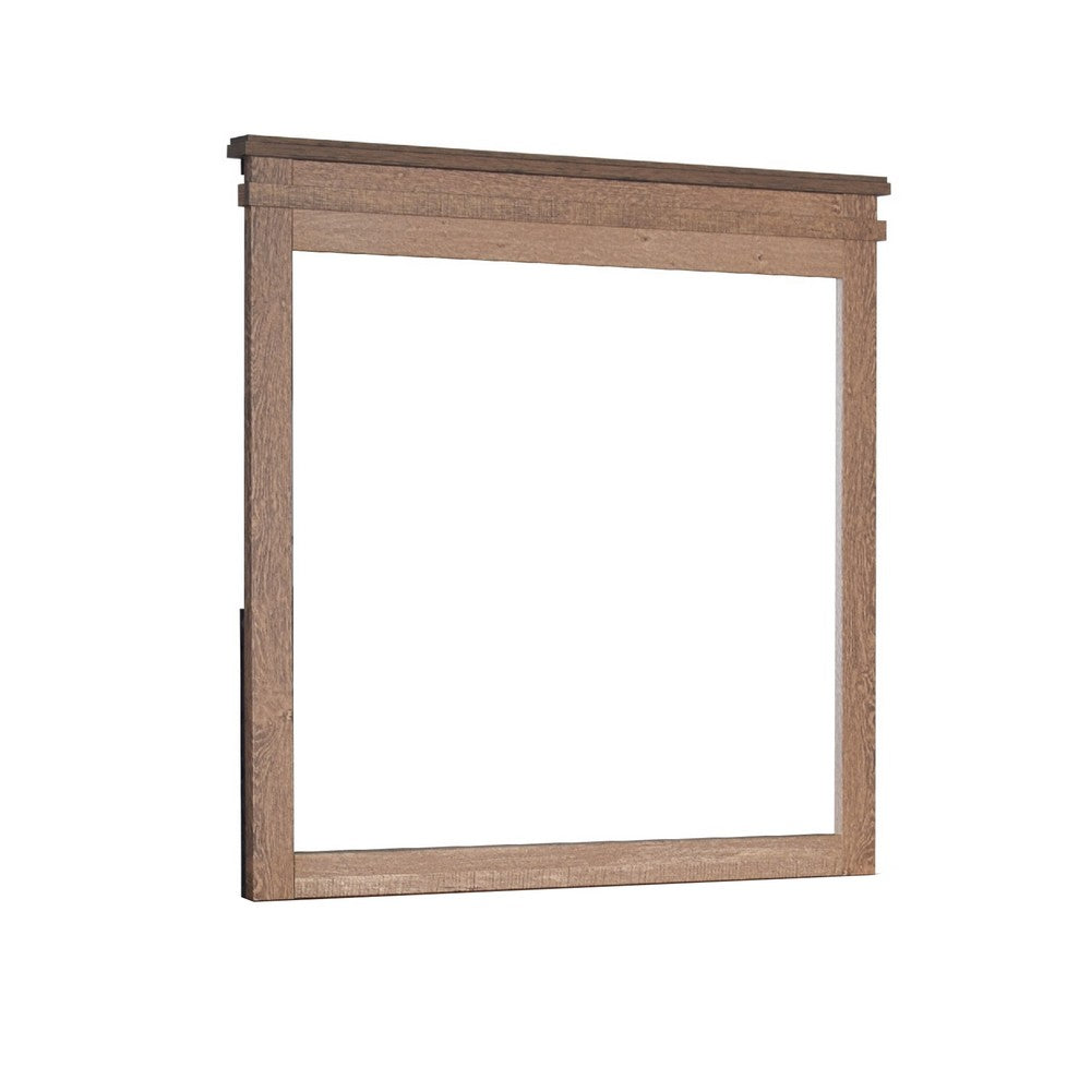 Covy Dresser Mirror, 40 Inch Square Frame, Low Distortion, Natural Brown - BM344874