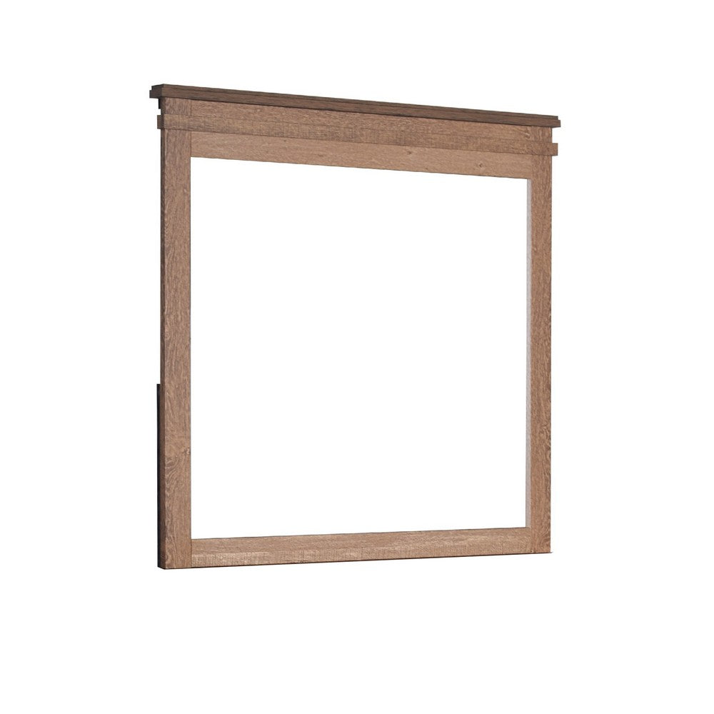Covy Dresser Mirror, 40 Inch Square Frame, Low Distortion, Natural Brown - BM344874