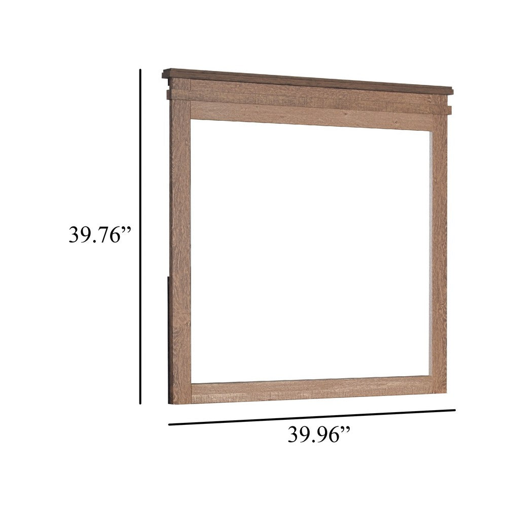 Covy Dresser Mirror, 40 Inch Square Frame, Low Distortion, Natural Brown - BM344874