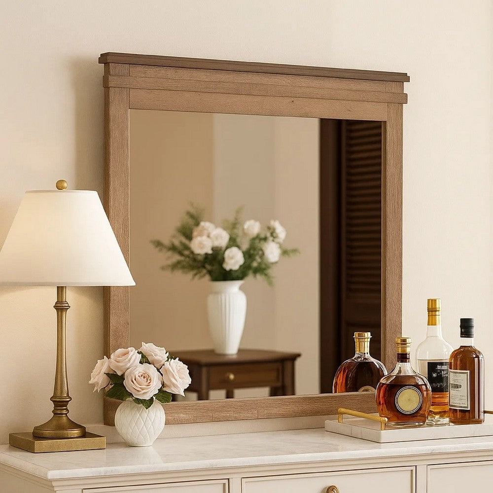 Covy Dresser Mirror, 40 Inch Square Frame, Low Distortion, Natural Brown - BM344874