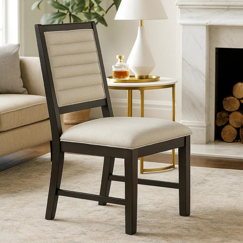 Pex Dining Side Chair Set of 2, Channel Tufted Back, Espresso Brown - BM344875