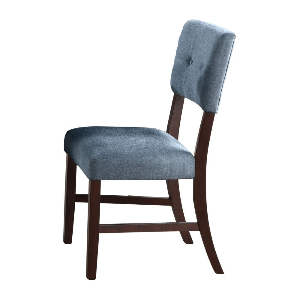 Tery Dining Side Chair Set of 2, Tufted Blue Backrest, Cherry Brown - BM344876