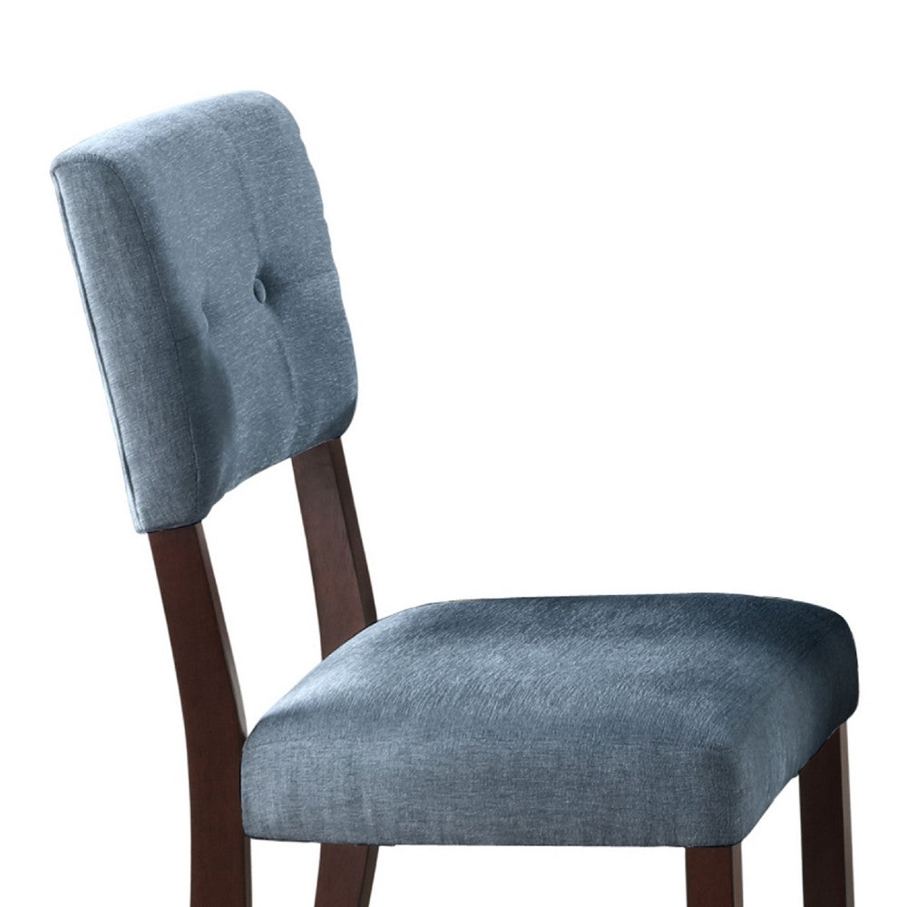 Tery Dining Side Chair Set of 2, Tufted Blue Backrest, Cherry Brown - BM344876