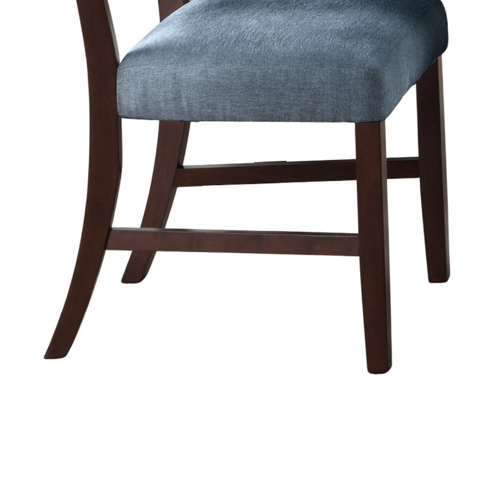 Tery Dining Side Chair Set of 2, Tufted Blue Backrest, Cherry Brown - BM344876