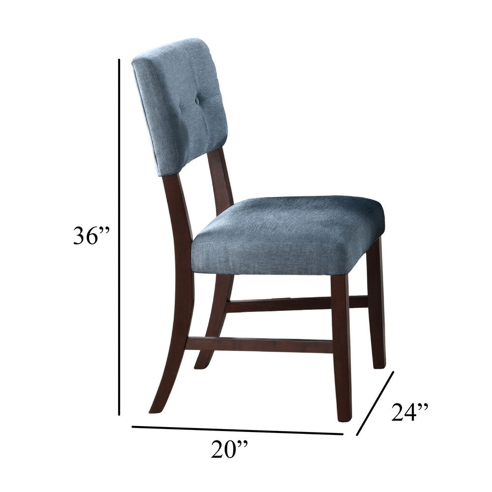 Tery Dining Side Chair Set of 2, Tufted Blue Backrest, Cherry Brown - BM344876