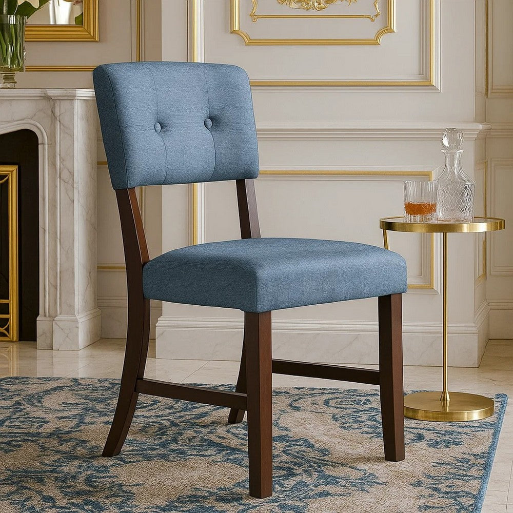 Tery Dining Side Chair Set of 2, Tufted Blue Backrest, Cherry Brown - BM344876
