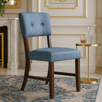 Tery Dining Side Chair Set of 2, Tufted Blue Backrest, Cherry Brown - BM344876