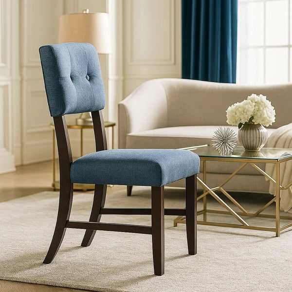 Tery Dining Side Chair Set of 2, Tufted Blue Backrest, Cherry Brown - BM344876