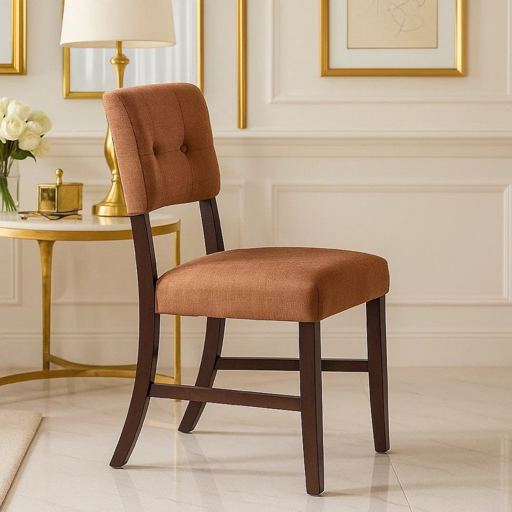 Tery Dining Side Chair Set of 2, Tufted Brown Backrest, Cherry Brown - BM344877