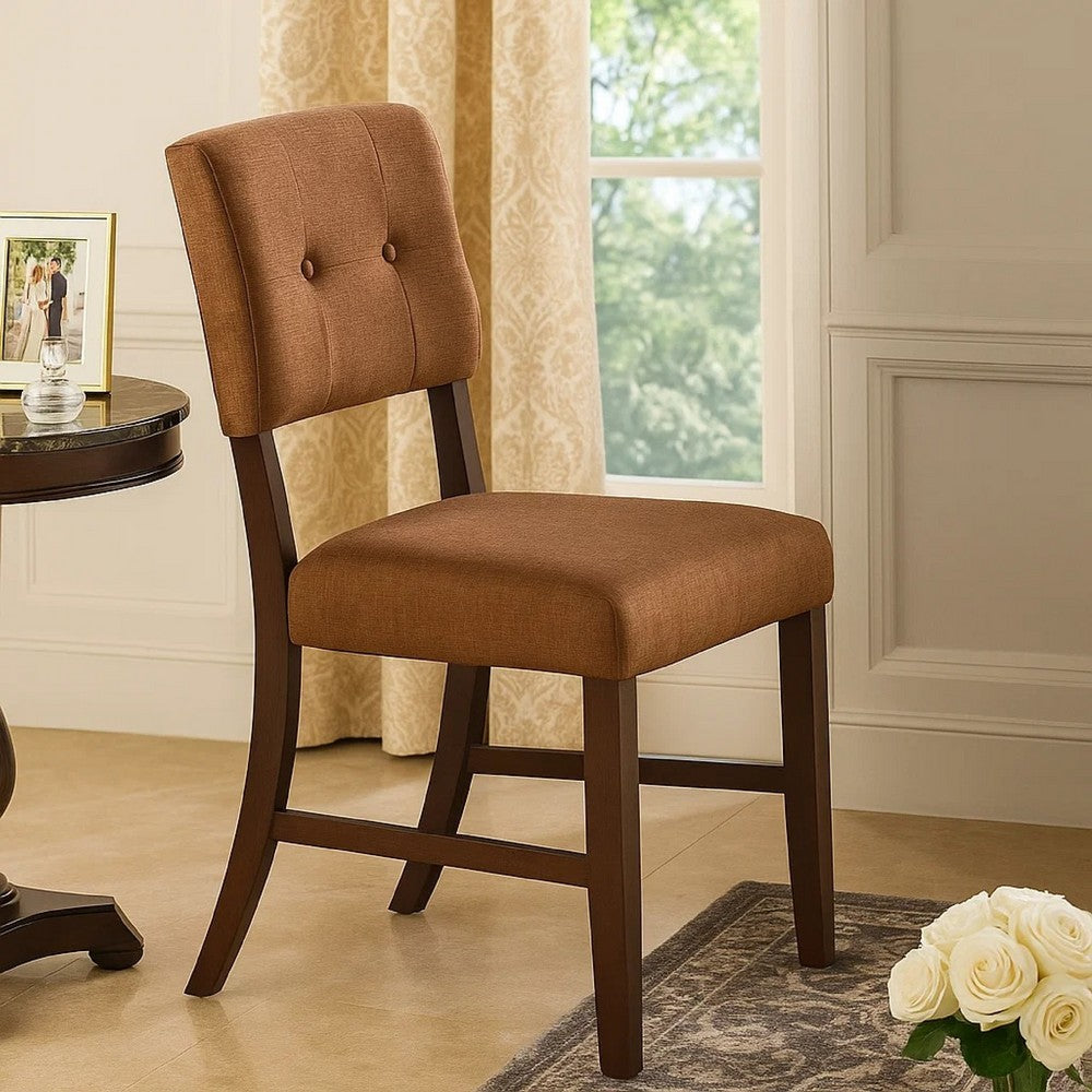Tery Dining Side Chair Set of 2, Tufted Brown Backrest, Cherry Brown - BM344877