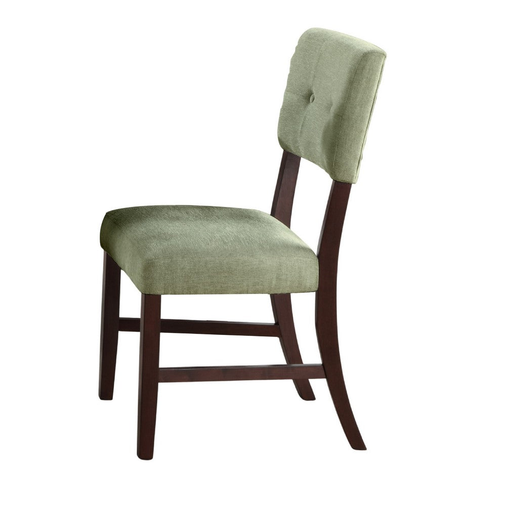 Tery Dining Side Chair Set of 2, Tufted Green Backrest, Cherry Brown - BM344878