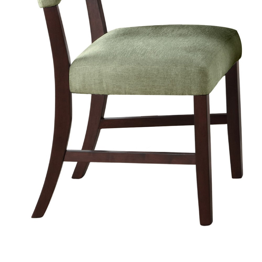 Tery Dining Side Chair Set of 2, Tufted Green Backrest, Cherry Brown - BM344878