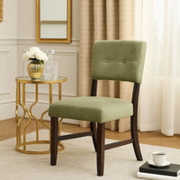 Tery Dining Side Chair Set of 2, Tufted Green Backrest, Cherry Brown - BM344878