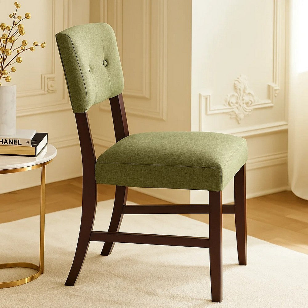 Tery Dining Side Chair Set of 2, Tufted Green Backrest, Cherry Brown - BM344878