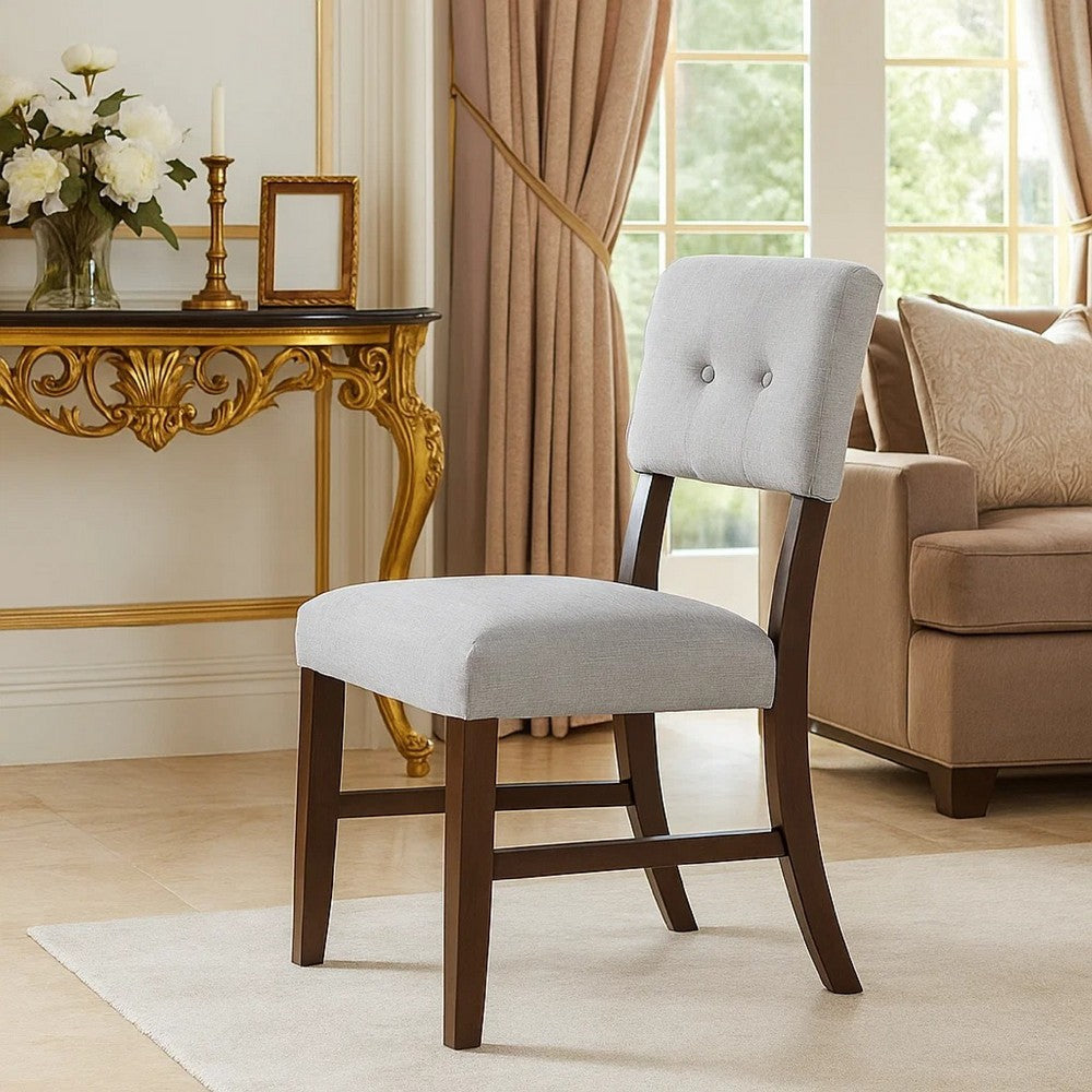 Tery Dining Side Chair Set of 2, Tufted Gray Backrest, Cherry Brown - BM344879