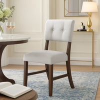 Tery Dining Side Chair Set of 2, Tufted Gray Backrest, Cherry Brown - BM344879