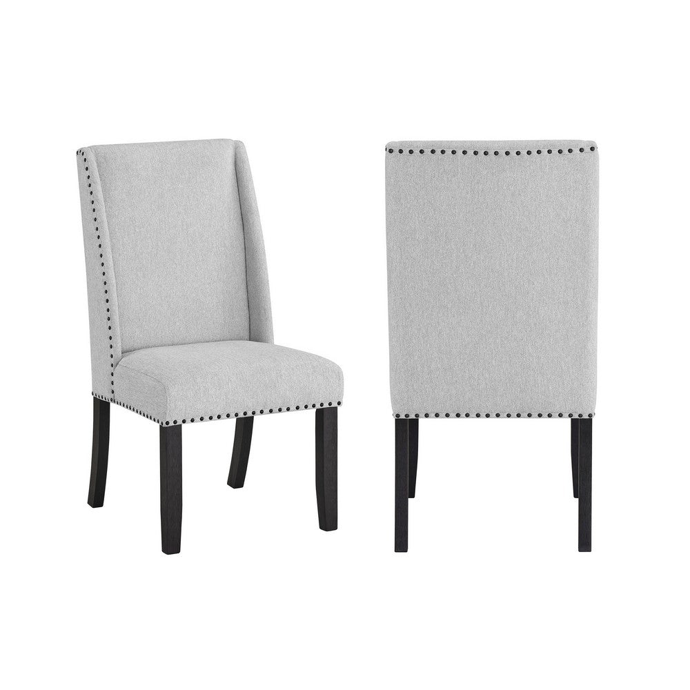 Vinz Dining Side Chair Set of 2, Light Gray Cotton Polyester, Black Legs - BM344889