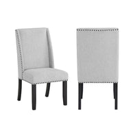 Vinz Dining Side Chair Set of 2, Light Gray Cotton Polyester, Black Legs - BM344889
