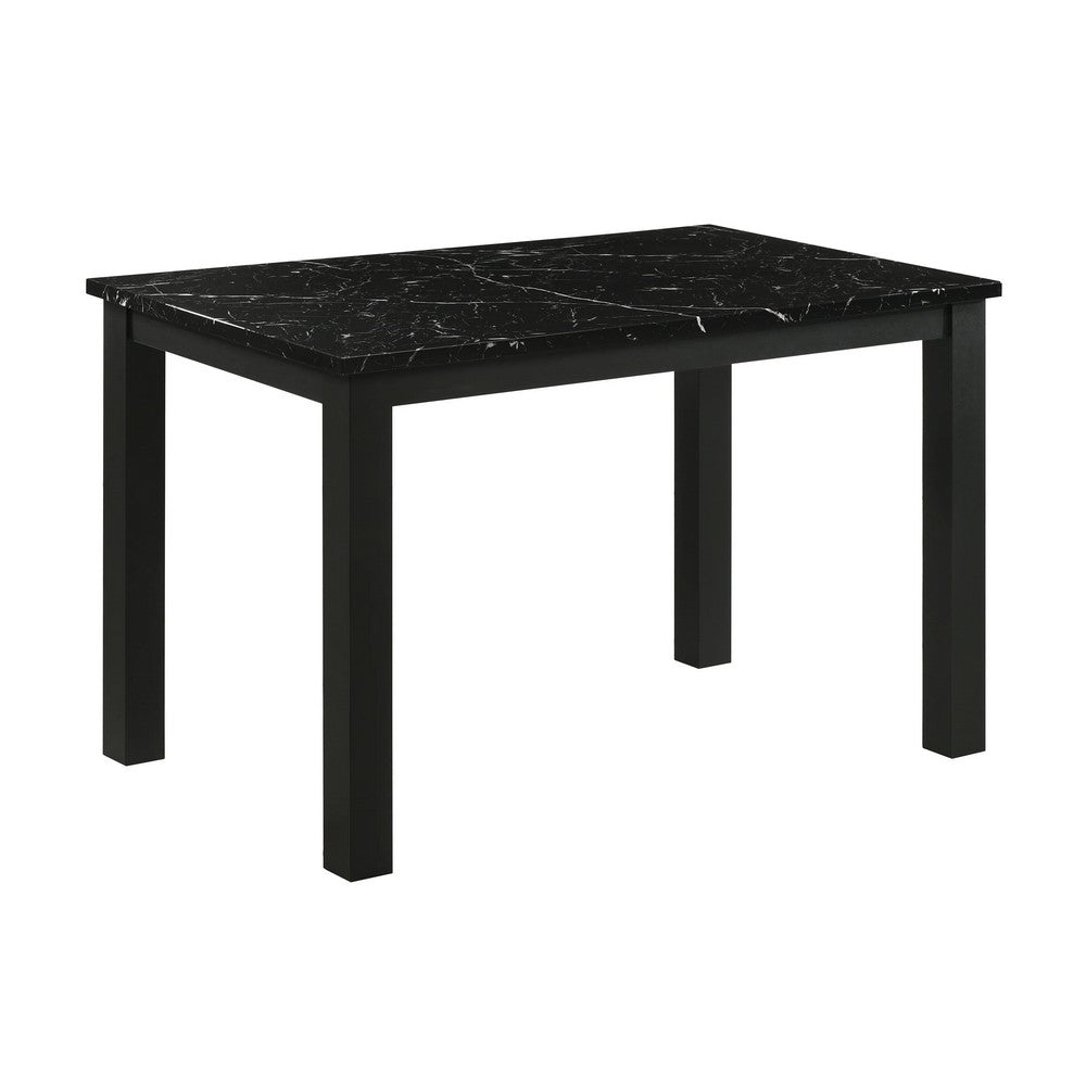 Syon Dining Table, 47 Inch Black Faux Marble Top, Black Wood Legs - BM344897