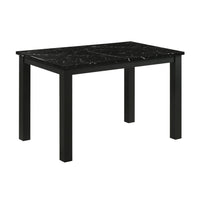 Syon Dining Table, 47 Inch Black Faux Marble Top, Black Wood Legs - BM344897