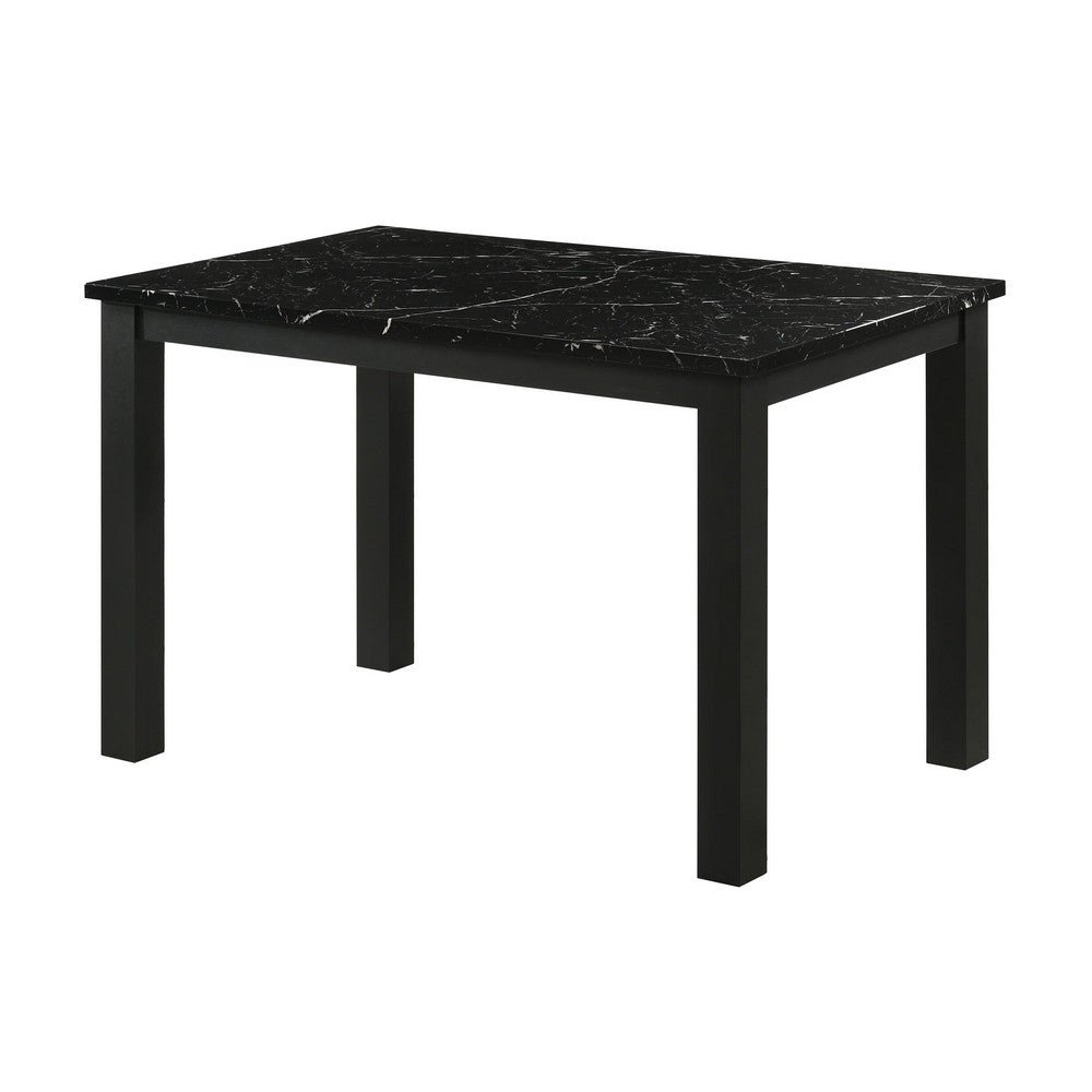Syon Dining Table, 47 Inch Black Faux Marble Top, Black Wood Legs - BM344897