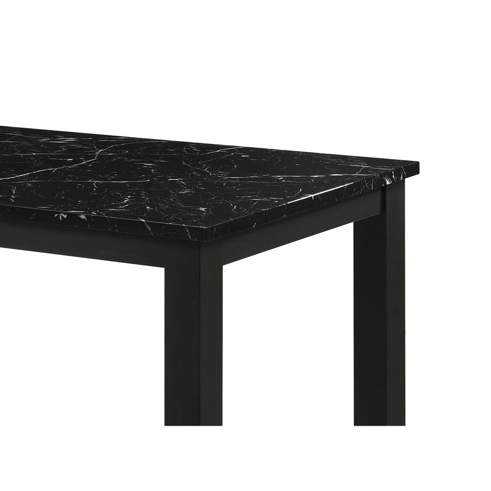 Syon Dining Table, 47 Inch Black Faux Marble Top, Black Wood Legs - BM344897