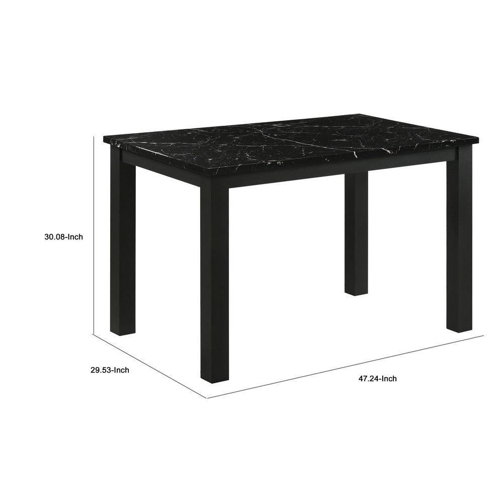 Syon Dining Table, 47 Inch Black Faux Marble Top, Black Wood Legs - BM344897