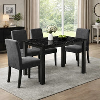 Syon Dining Table, 47 Inch Black Faux Marble Top, Black Wood Legs - BM344897