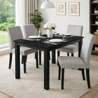 Syon Dining Table, 47 Inch Black Faux Marble Top, Black Wood Legs - BM344897