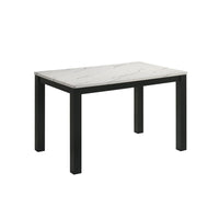 Syon Dining Table, 47 Inch White Faux Marble Top, Black Wood Legs - BM344898