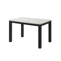 Syon Dining Table, 47 Inch White Faux Marble Top, Black Wood Legs - BM344898