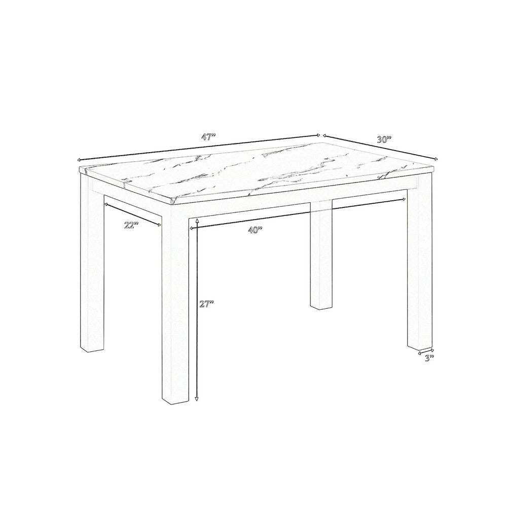 Syon Dining Table, 47 Inch White Faux Marble Top, Black Wood Legs - BM344898
