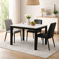 Syon Dining Table, 47 Inch White Faux Marble Top, Black Wood Legs - BM344898
