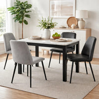Syon Dining Table, 47 Inch White Faux Marble Top, Black Wood Legs - BM344898