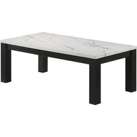 Evie 3pc Coffee and End Table Set, White Faux Marble Top, Black - BM344908