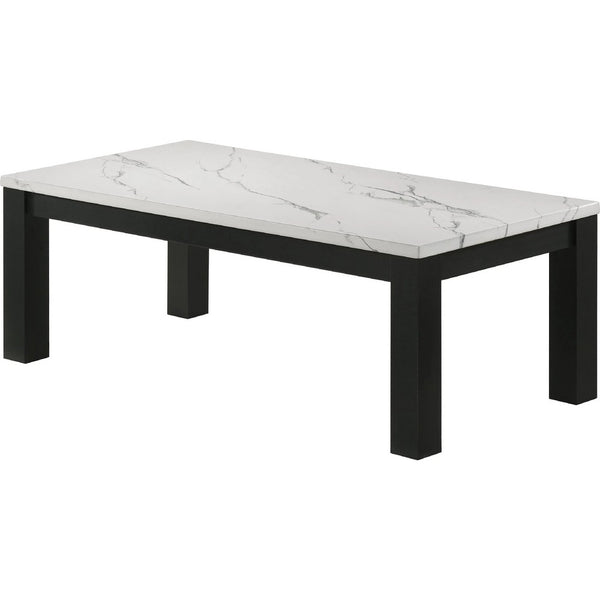 Evie 3pc Coffee and End Table Set, White Faux Marble Top, Black - BM344908
